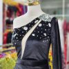 ماکسی مخمل یقه رومی تک آستین سینه تور - Image 5
