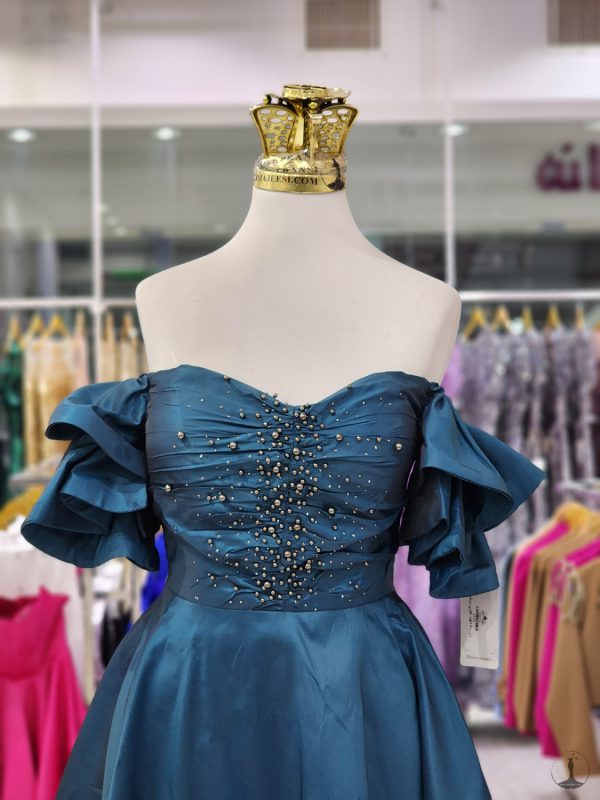 کوتاه ساتن تافته عروسکی قایقی آستین پف مهره دوزی - Image 8