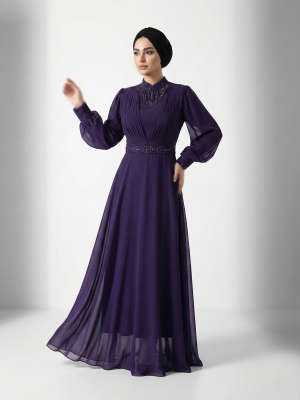 ماکسی کرپ حریر سنگدوزی آستین چاک