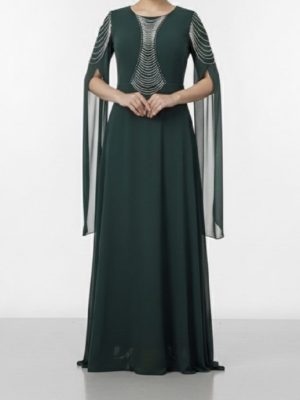 ماکسی سایز بزرگ دور یقه و آستین ریسه دوزی سنگ