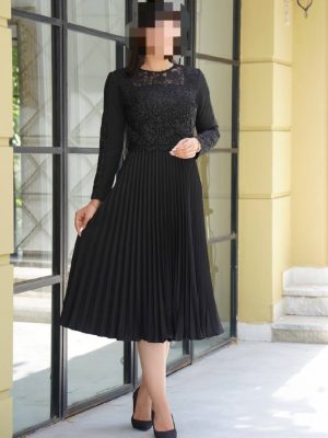 میدی دامن پلیسه دو تکه بالا دانتل