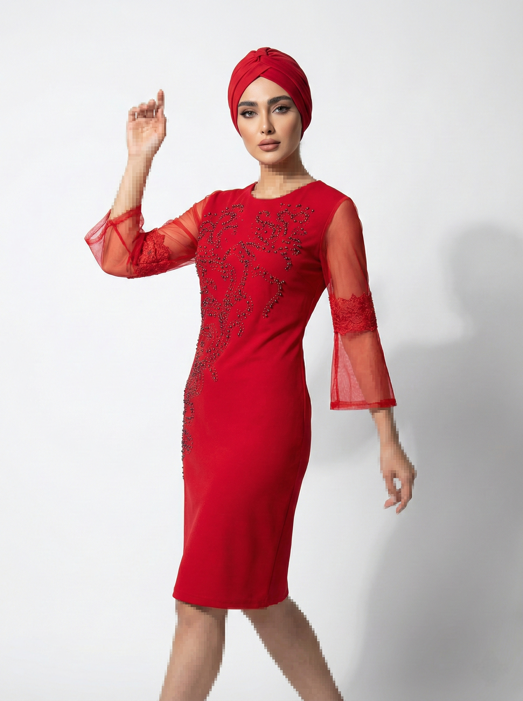 کوتاه سایز بزرگ مروارید دوزی آستین کلوش - Image 9