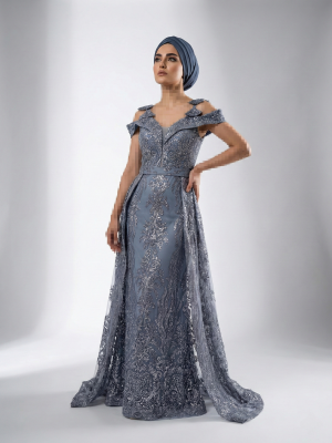 ماکسی دو دامنه کارشده یقه قایقی دو بنده