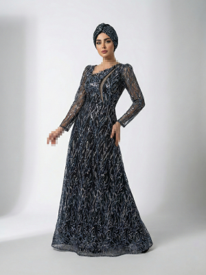 ماکسی کارشده یقه کج سینه برش دار