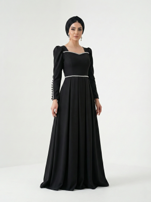 ماکسی کرپ دوریقه و دور آستین نوار نگین دامن چین