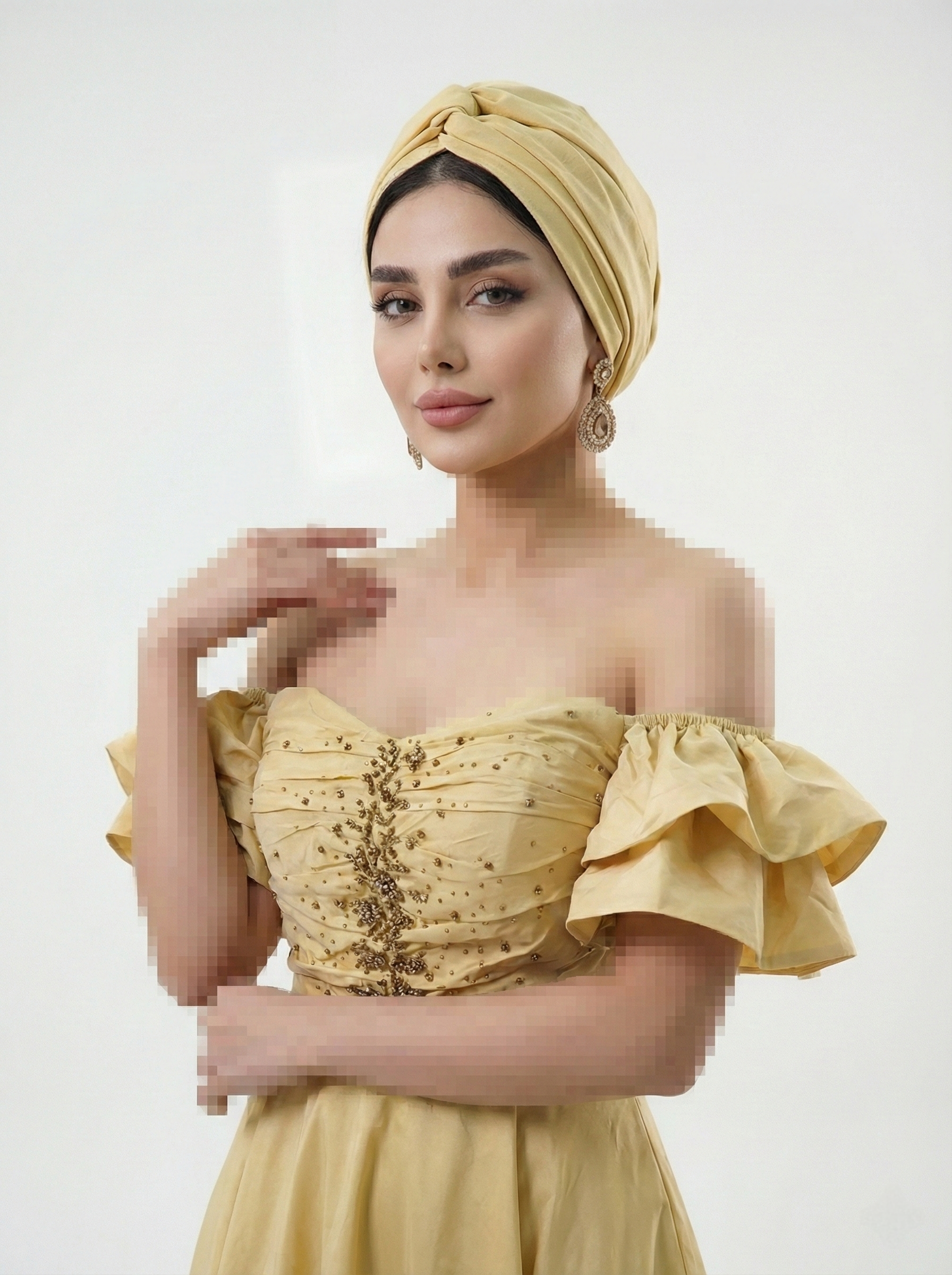 ماکسی ساتن تافته یقه قایقی آستین پف مهره دوزی - Image 10