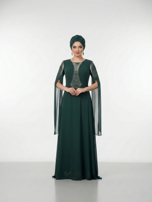 ماکسی سایز بزرگ دور یقه و آستین ریسه دوزی سنگ