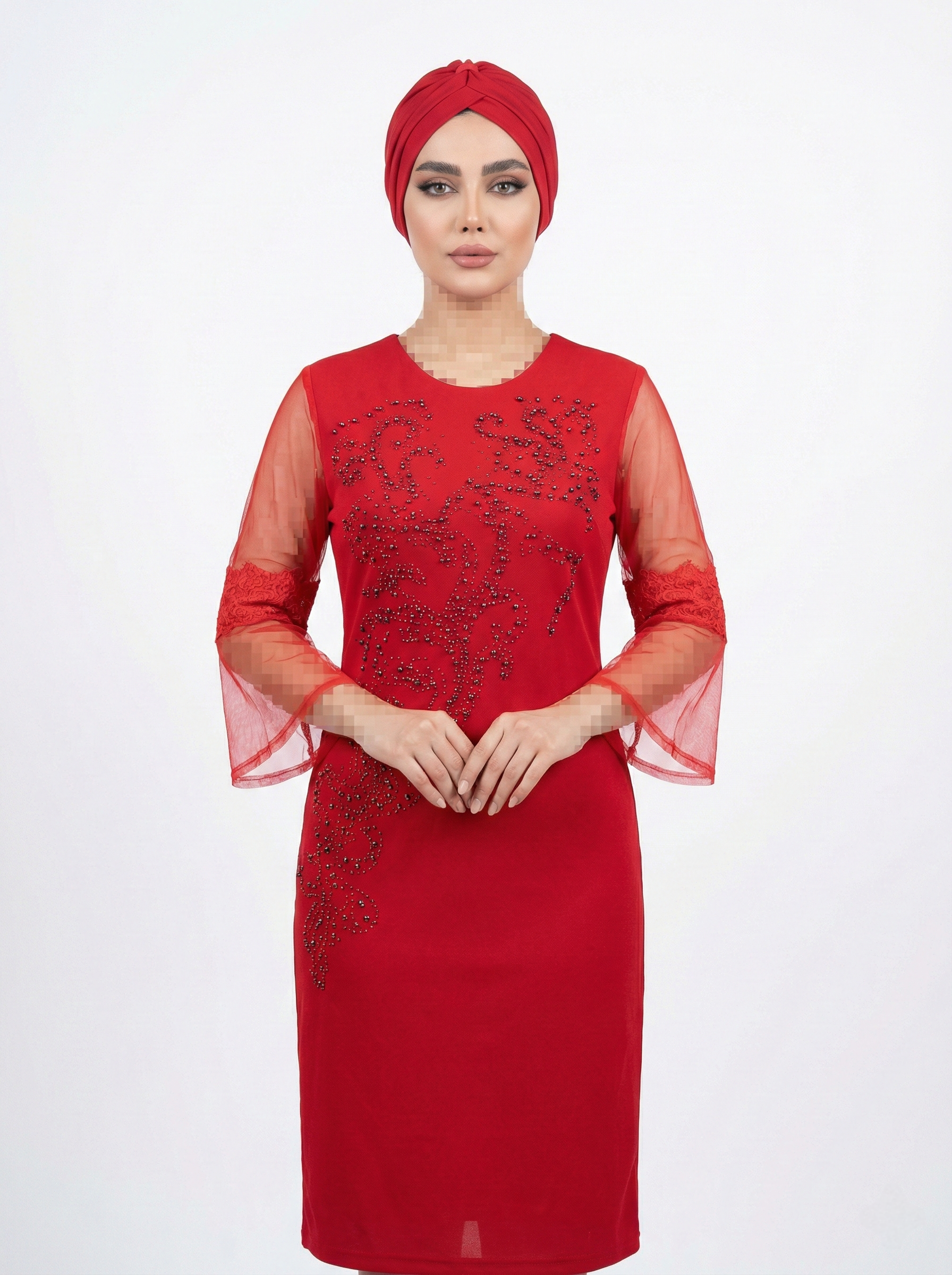 کوتاه سایز بزرگ مروارید دوزی آستین کلوش - Image 10