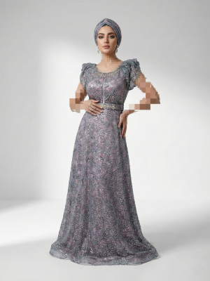 ماکسی کارشده یقه ریسه سرشانه پیلی کد 0668